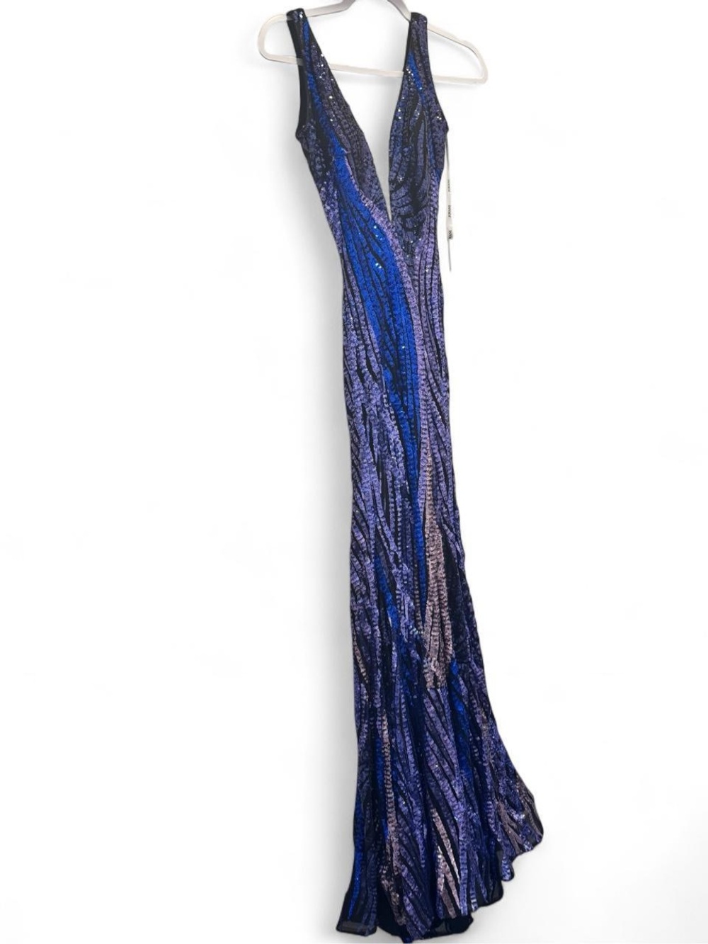 New in tag: Jovani 05103 Blue Sequin V-Neck Evening Gown - Picture 5 of 7